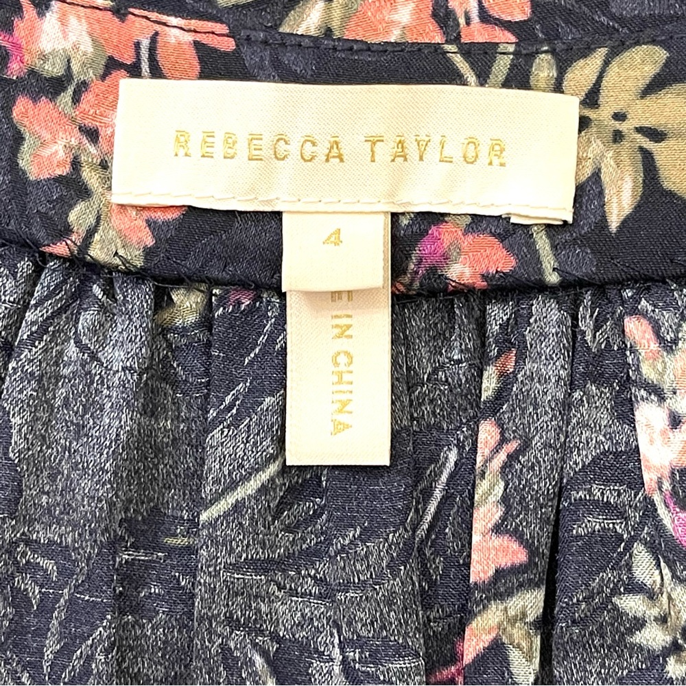 Rebecca Taylor Ivie Silk Fleur Sprig Floral Print Jacquard Top Size 4 - Picture 10 of 13